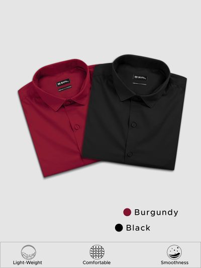 Pack of 2 - Burgundy and Black Shirts Combo Pack of 2 - Rustic Burgundy and Lunar Black White Shirts Combo