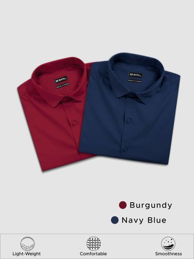 Pack of 2 - Burgundy and Navy Blue Shirts Combo Shirts For Gents