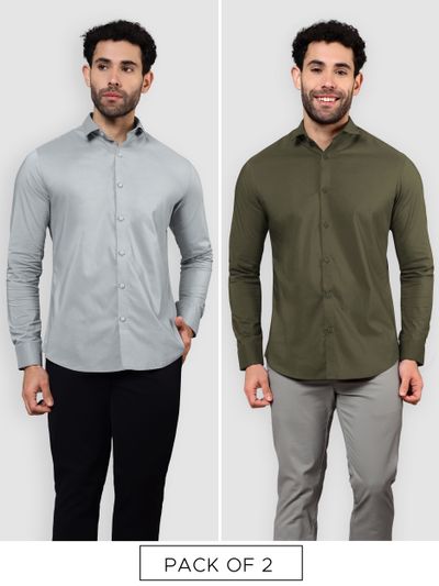 Pack of 2 - Grey and Army Green Shirts Combo Mens Shirts Online,