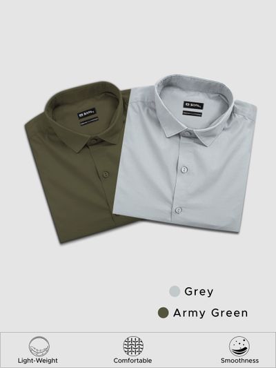 Pack of 2 - Grey and Army Green Shirts Combo Casual Shirt For Men