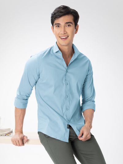 Mens light blue formal hot sale shirt
