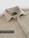 Beige Shoulder Flap Cotton Shirt