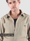 Beige Shoulder Flap Cotton Shirt