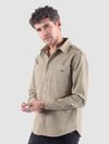 Beige Shoulder Flap Cotton Shirt