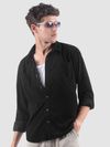 Black Lazer Cut Stripe Textured Corduroy Shirt