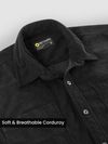 Black Lazer Cut Stripe Textured Corduroy Shirt