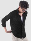 Black Lazer Cut Stripe Textured Corduroy Shirt