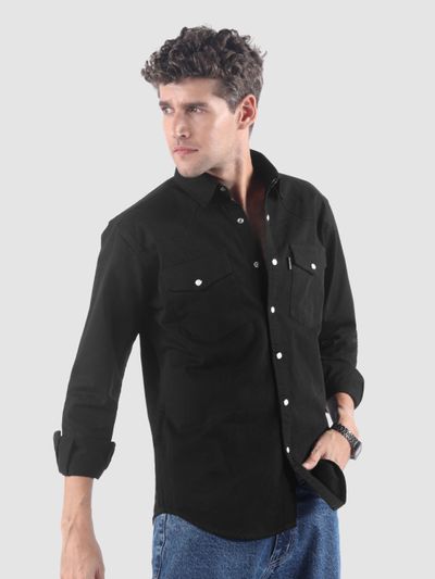 Black V-Shaped Front Yoke Shirt