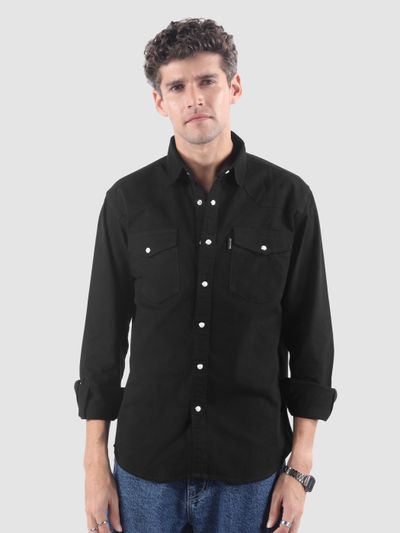 Black V-Shaped Front Yoke Shirt