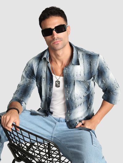 Blue Frayed Check Shirt Blue Frayed Check Shirt