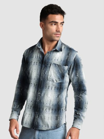 Blue Frayed Check Shirt Blue Frayed Check Shirt
