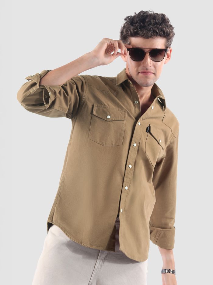 Buy Brown V-Shaped Front Yoke Shirt for Men Online in India - Beyoung