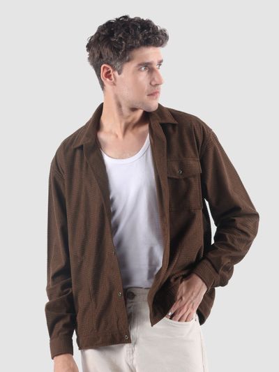 Brown Waffle Corduroy Shacket