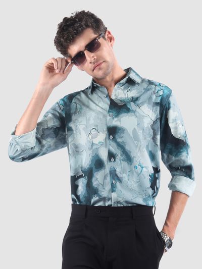Crystal Blue Marble Print Shirt