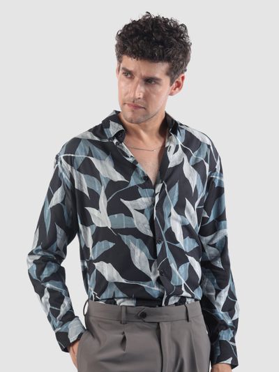 Dark Blue Leaf Print Shirt Dark Blue Leaf Print Shirt