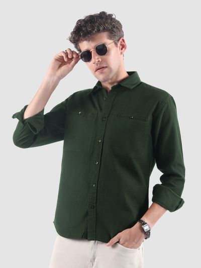 Dark Green Welt Pocketed Shirt