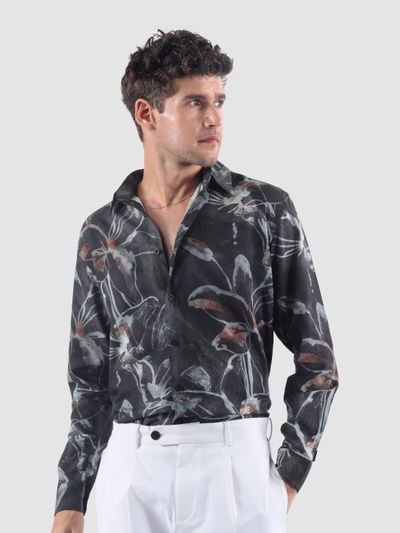 Dark Grey Bold Flower Print Shirt