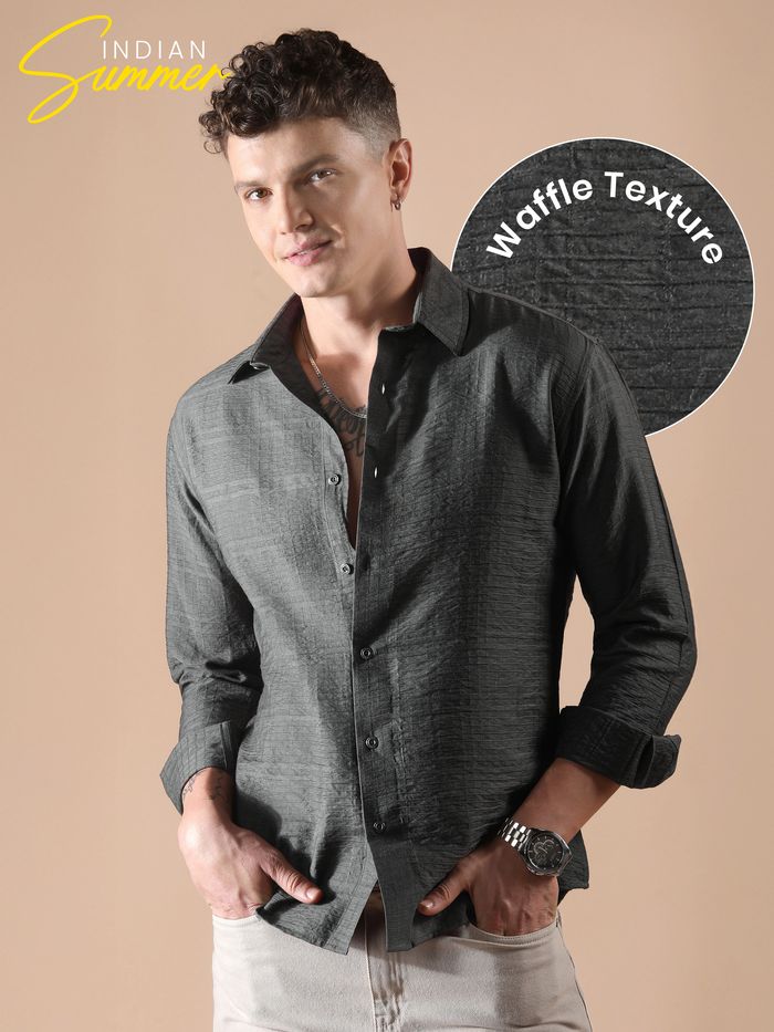 Dark Grey Textured Check Shirt