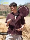 Dark Violet Cutwork Jacquard Cuban Shirt