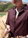 Dark Violet Cutwork Jacquard Cuban Shirt