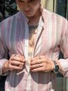 Light Pink Stripe Mandarin Collar Shirt