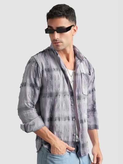 Lilac Frayed Check Shirt