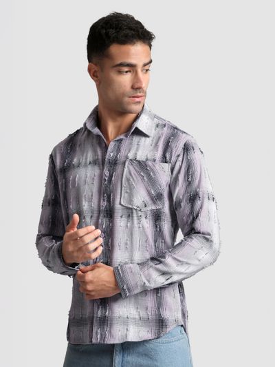 Lilac Frayed Check Shirt