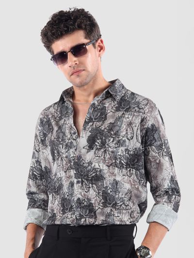 Mauve Abstract Flower Print Shirt