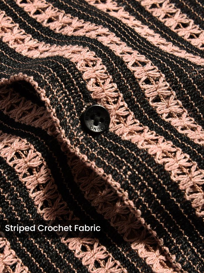 Mauve Stripe Crochet Half-Sleeves Shirt