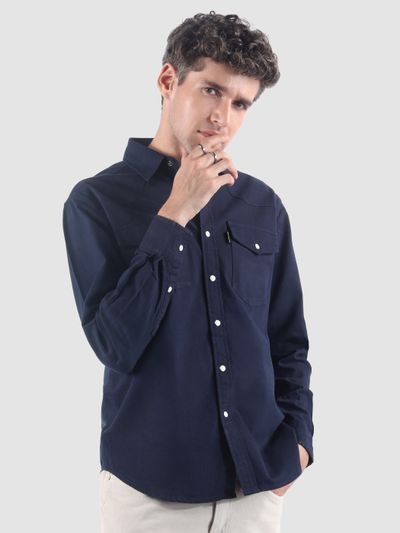 Navy V-Shaped Front Yoke Shirt