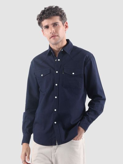 Navy V-Shaped Front Yoke Shirt