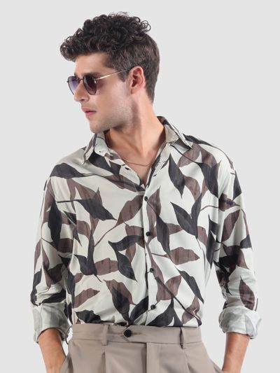 Off White Leaf Print Shirt