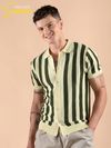 Olive Green Striped Flat Knit Shirt
