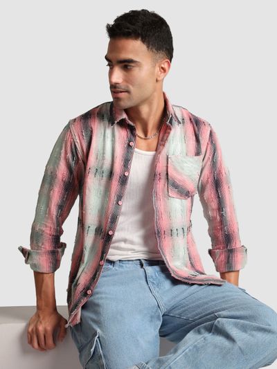 Pink Frayed Check Shirt