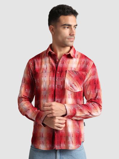 Red Frayed Check Shirt