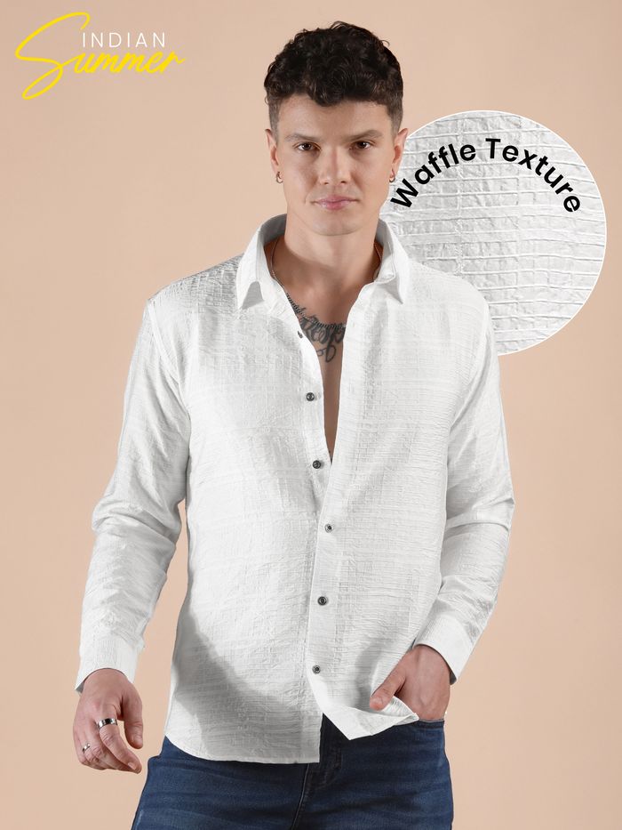 White Textured Check Shirt