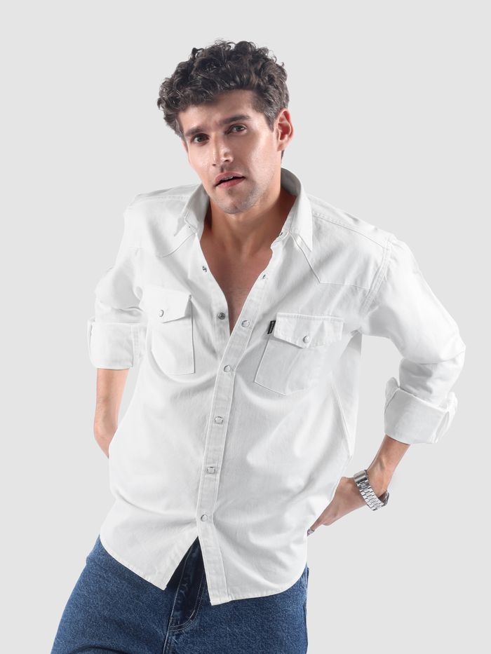 White V-Shaped Front Yoke Shirt