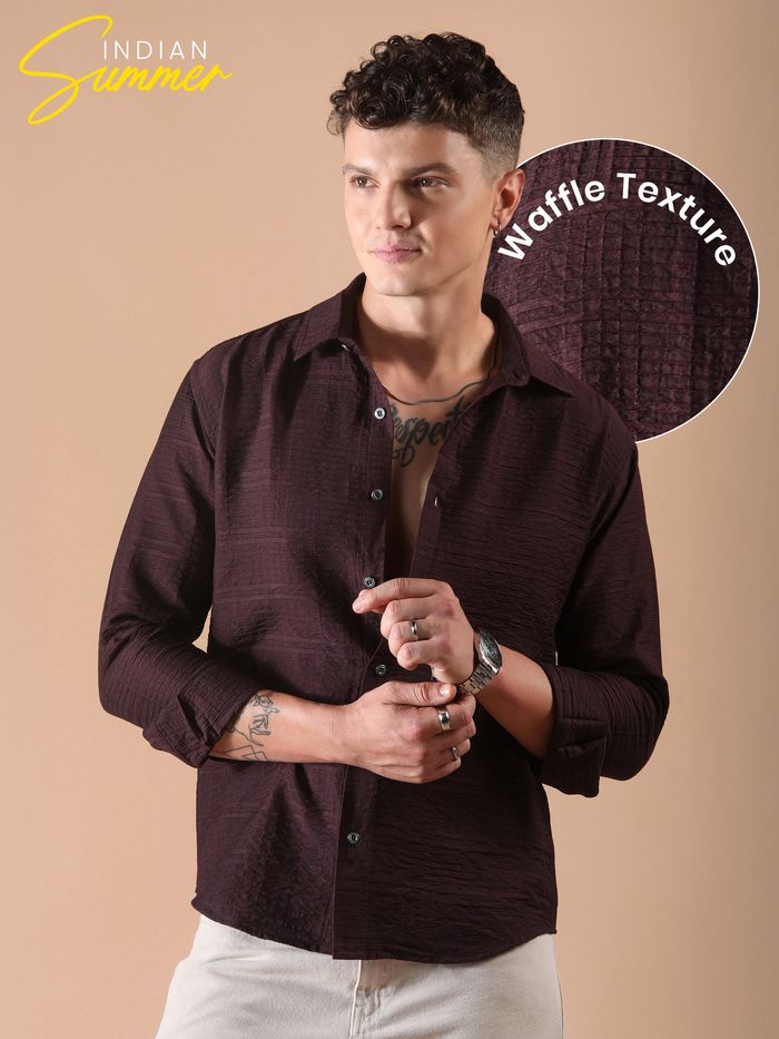 Wine Textured Check Shirt