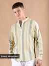 Yellow And Grey Stripe Mandarin Collar Shirt