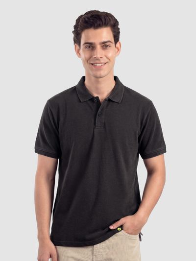 Black Acid Wash Polo T-shirt