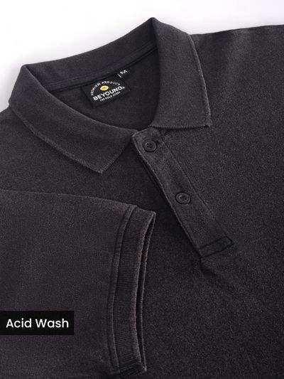 Black Acid Wash Polo T-shirt