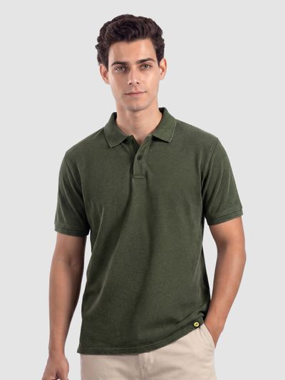 Deep Olive Acid Wash Polo T-shirt
