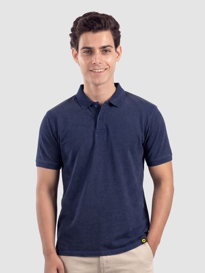 Denim Blue Acid Wash Polo T-shirt