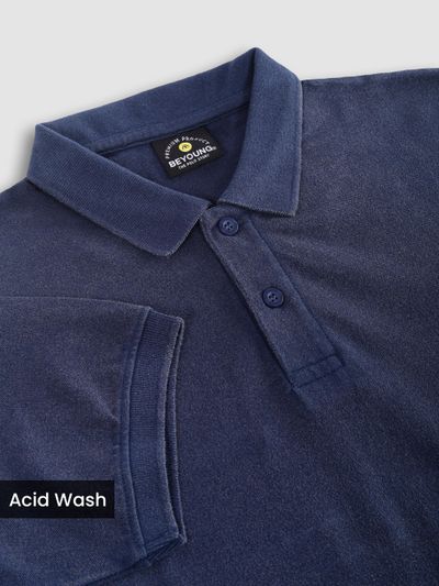 Denim Blue Acid Wash Polo T-shirt