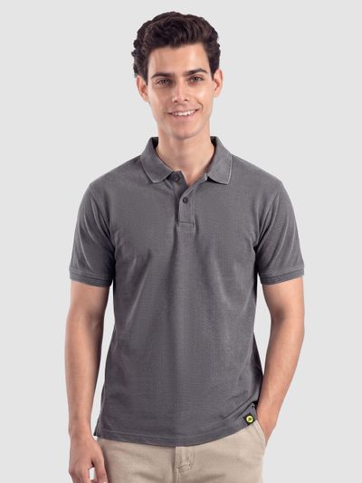 Grey Acid Wash Polo T-shirt
