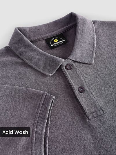 Grey Acid Wash Polo T-shirt