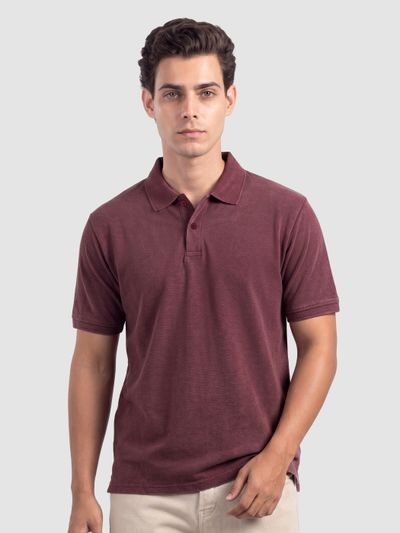 Maroon Acid Wash Polo T-shirt