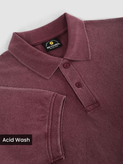 Maroon Acid Wash Polo T-shirt