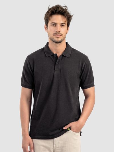 Black Acid Wash Polo T-shirt