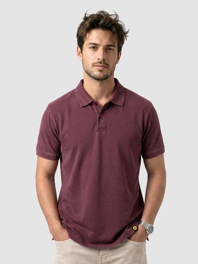 Maroon Acid Wash Polo T-shirt
